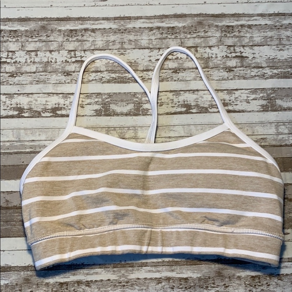 Lululemon Tan Striped Flow Y Bra